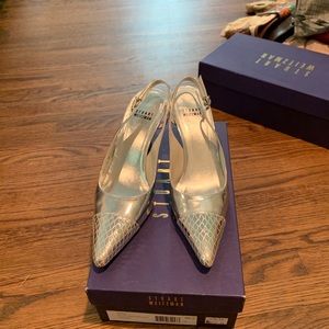 Stuart Weitzman silver snakeskin heels